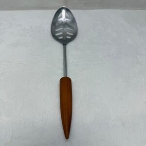 VTG Butterscotch Bakelite Ribbed Handle Stainless Steel Slotted Serving Spoon